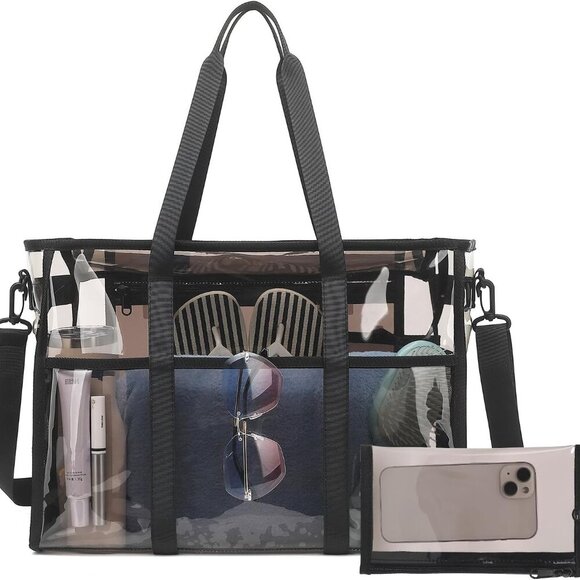 Versatile Waterproof Clear Tote Bag with Phone Pouch - Ideal for Beach & Stadium - Picture 1 of 9